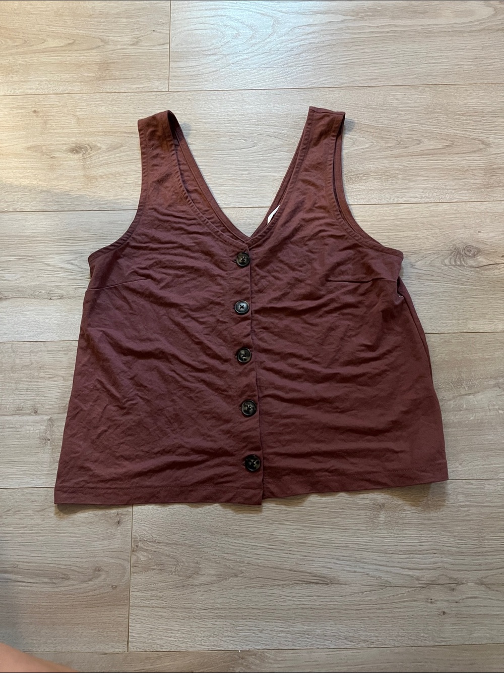 Signature Brown Button-Front V-Neck Tank